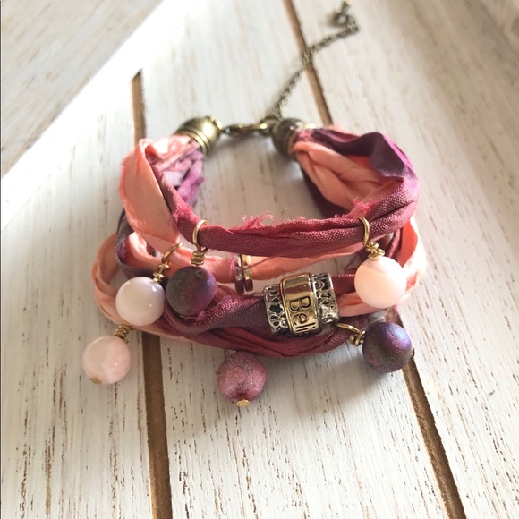 🍍HP🍍 Handmade Sari Silk and Gemstone Bracelet - Picture 2 of 6